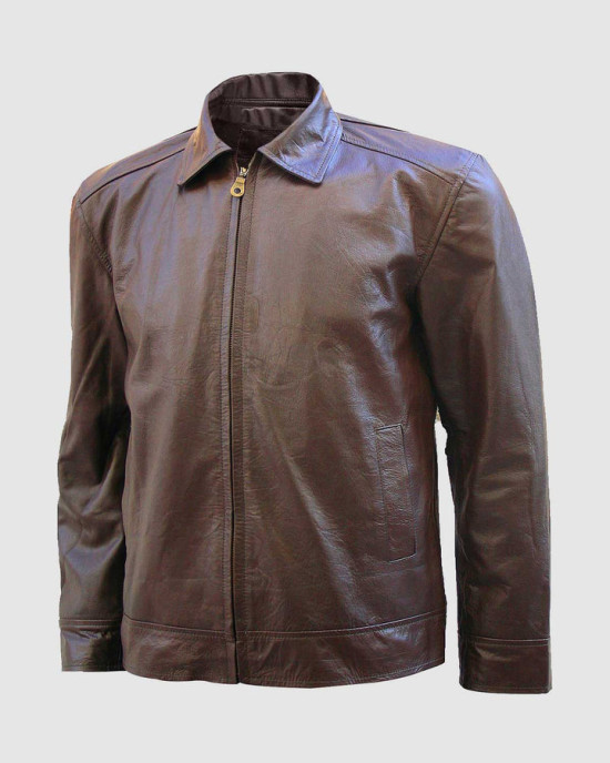 Biker Leather Jacket in Brown
