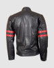 Biker Leather Jacket with Red Stripes