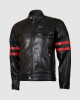 Biker Leather Jacket with Red Stripes