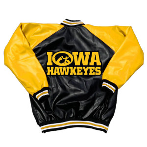 Black and Yellow Iowa Hawkeyes Varsity Leather Jacket