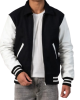 Black Body & White Leather Sleeves Letterman Jacket With Byron Collar and Zipper Black Body & White Leather Sleeves Letterman Jacket With Byron Collar and Zipper