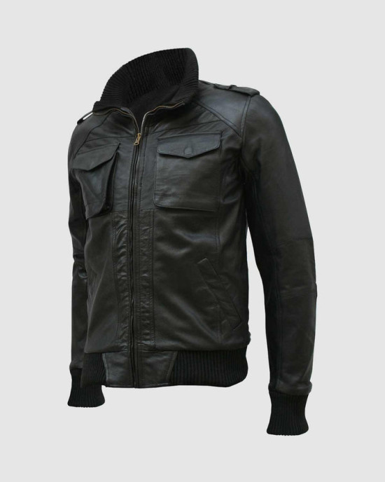 Black Bomber Leather Jacket