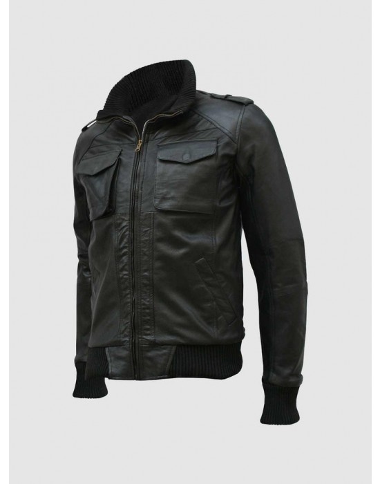 Black Bomber Leather Jacket