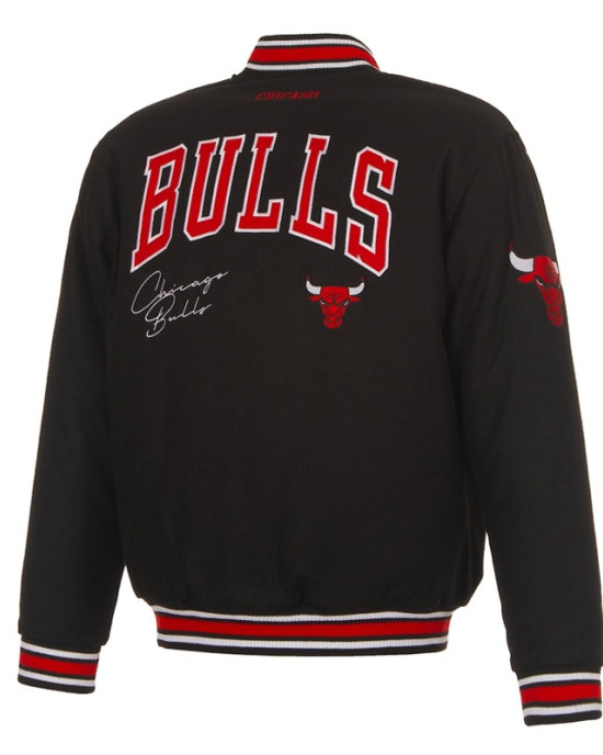 Black Full-Snap Chicago Bulls Wool Varsity Jacket