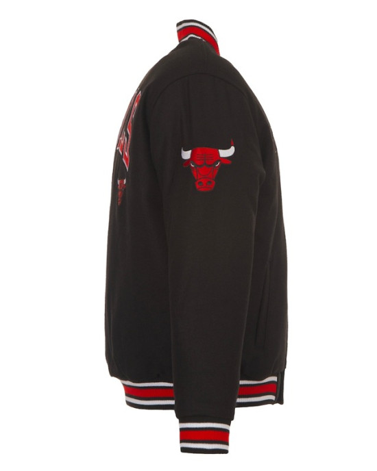 Black Full-Snap Chicago Bulls Wool Varsity Jacket