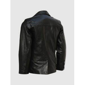 Black Leather Blazer with 2 Buttons