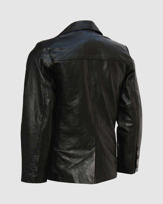Black Leather Blazer with 2 Buttons