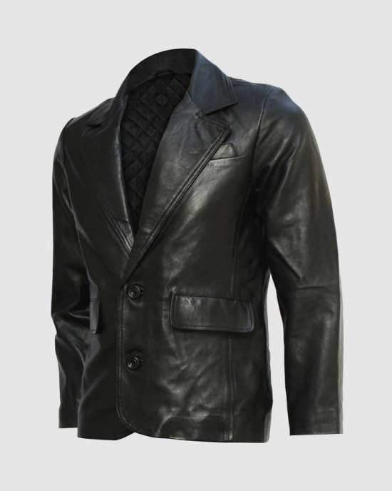Black Leather Blazer with 2 Buttons