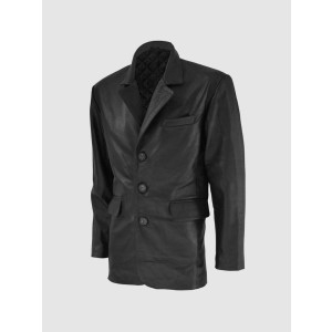 Black Leather Coat with 3 Buttons