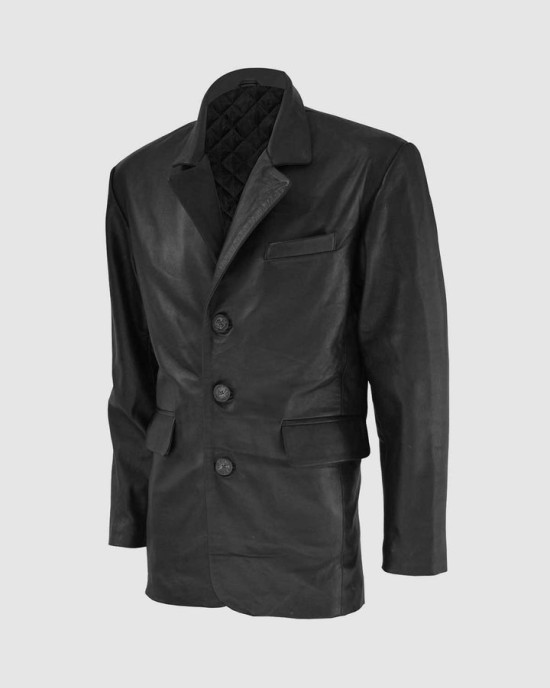 Black Leather Coat with 3 Buttons