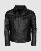 Black Leather Jacket for Men with Folded Collar