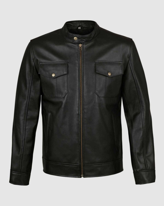 Black Leather Jacket with 4 Pockets