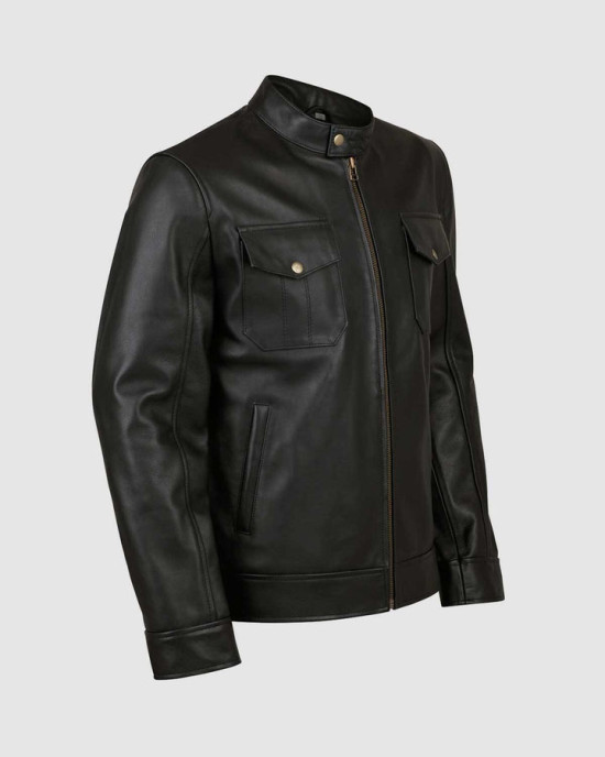 Black Leather Jacket with 4 Pockets