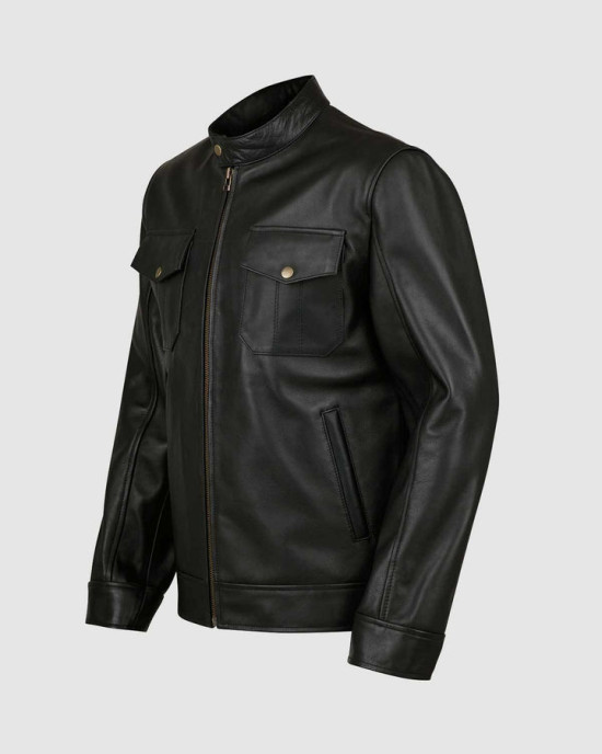 Black Leather Jacket with 4 Pockets