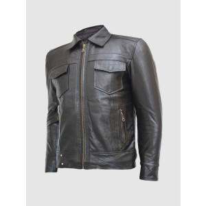 Black Leather Jacket with Classic Zipper