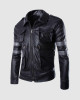 Black Leather Jacket with Grey Stripes Black Leather Jacket with Grey Stripes