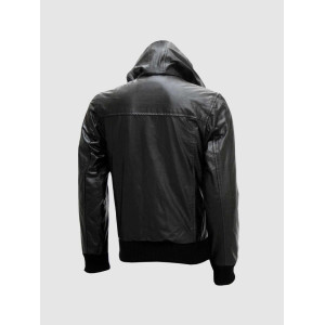 Black Leather Jacket with Hoodie