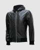 Black Leather Jacket with Hoodie