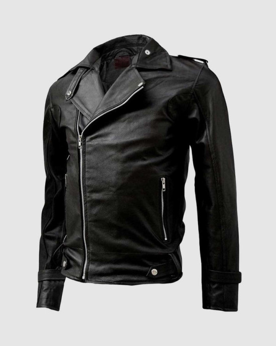 Black Leather Jacket with Zipper