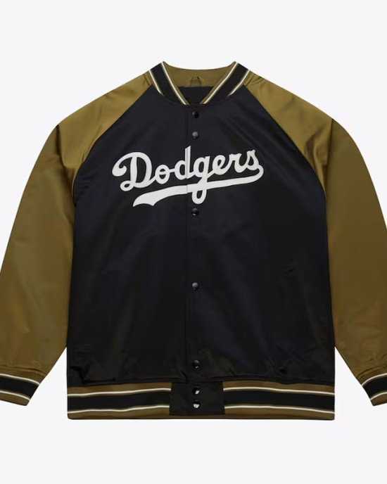 Black/Olive LA Dodgers Double Clutch Satin Jacket