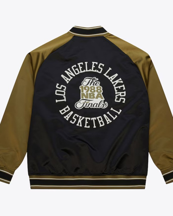 Black/Olive Los Angeles Lakers Double Clutch Satin Jacket