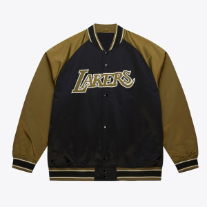 Black/Olive Los Angeles Lakers Double Clutch Satin Jacket