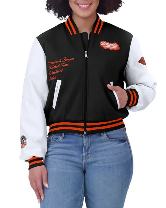 Black/White Cincinnati Bengals Varsity Full-Zip Jacket