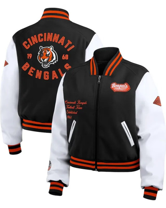 Black/White Cincinnati Bengals Varsity Full-Zip Jacket