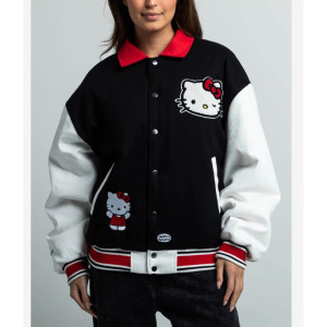 Black/White Hello Kitty Dumbgood Varsity Wool/Leather Jacket Black/White Hello Kitty Dumbgood Varsity Wool/Leather Jacket