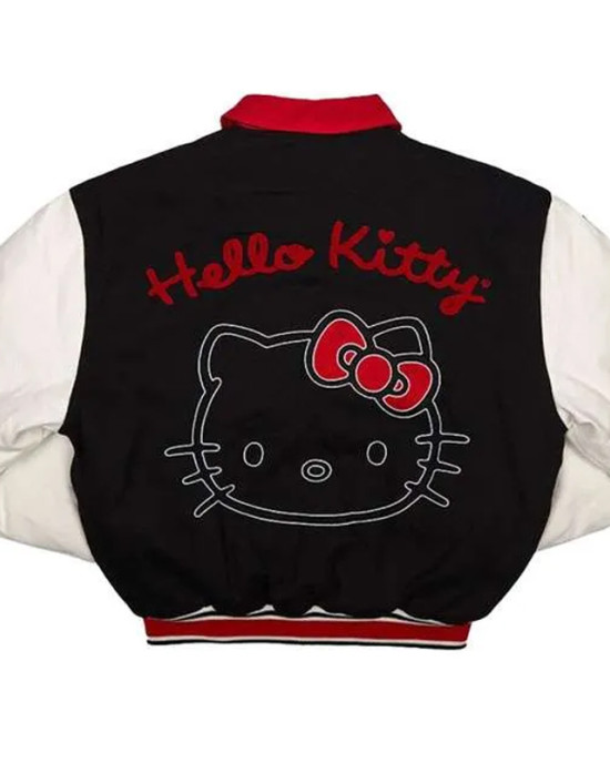 Black/White Hello Kitty Dumbgood Varsity Wool/Leather Jacket