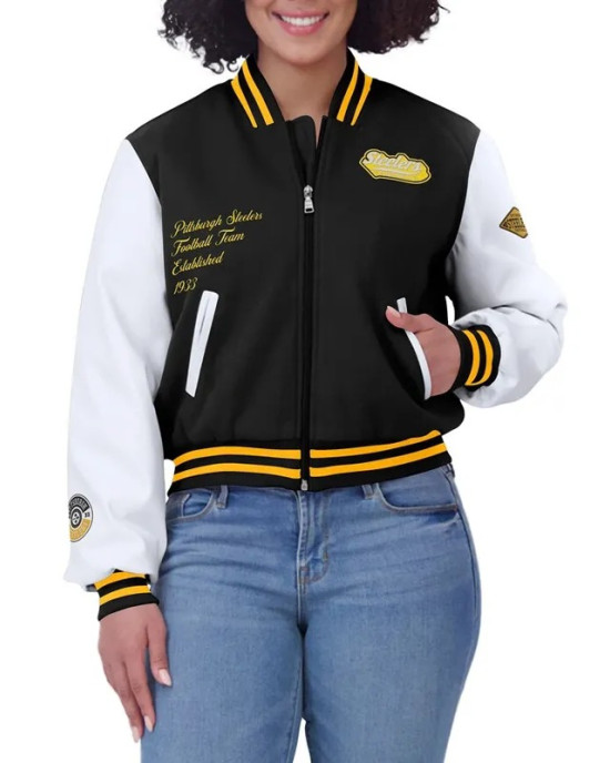 Black/White Pittsburgh Steelers Varsity Full-Zip Jacket