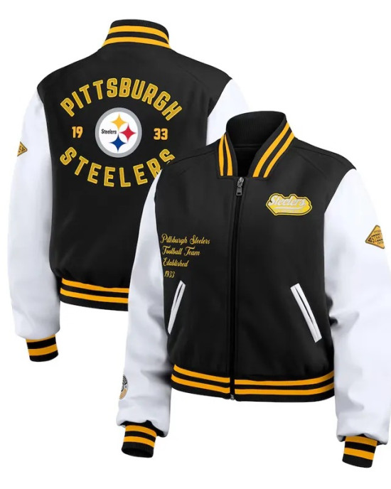Black/White Pittsburgh Steelers Varsity Full-Zip Jacket