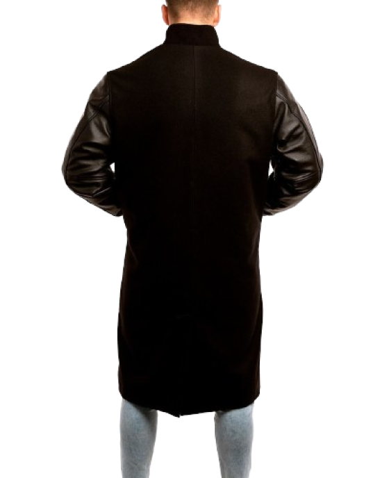 Black Wool Body & Black Leather Sleeves Letterman Coat Black Wool Body & Black Leather Sleeves Letterman Coat