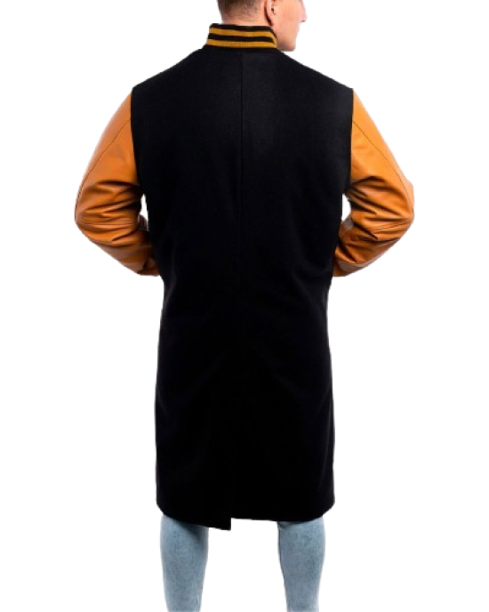 Black Wool Body & Old Gold Sleeves Letterman Coat Black Wool Body & Old Gold Sleeves Letterman Coat