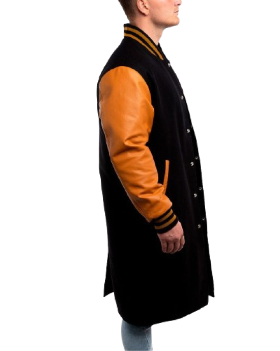 Black Wool Body & Old Gold Sleeves Letterman Coat Black Wool Body & Old Gold Sleeves Letterman Coat