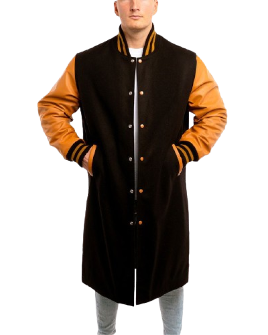 Black Wool Body & Old Gold Sleeves Letterman Coat Black Wool Body & Old Gold Sleeves Letterman Coat
