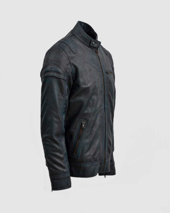 Blue Waxed Jacket with Red Shade