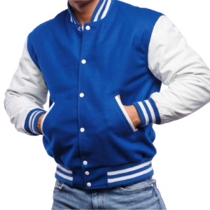 Blue Wool & White Genuine Leather Varsity Letterman Jacket