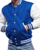 Blue Wool & White Genuine Leather Varsity Letterman Jacket Blue Wool & White Genuine Leather Varsity Letterman Jacket