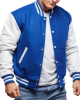 Blue Wool & White Genuine Leather Varsity Letterman Jacket Blue Wool & White Genuine Leather Varsity Letterman Jacket