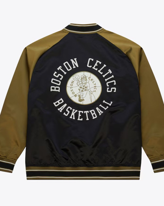 Boston Celtics Black/Olive Satin Double Clutch Jacket