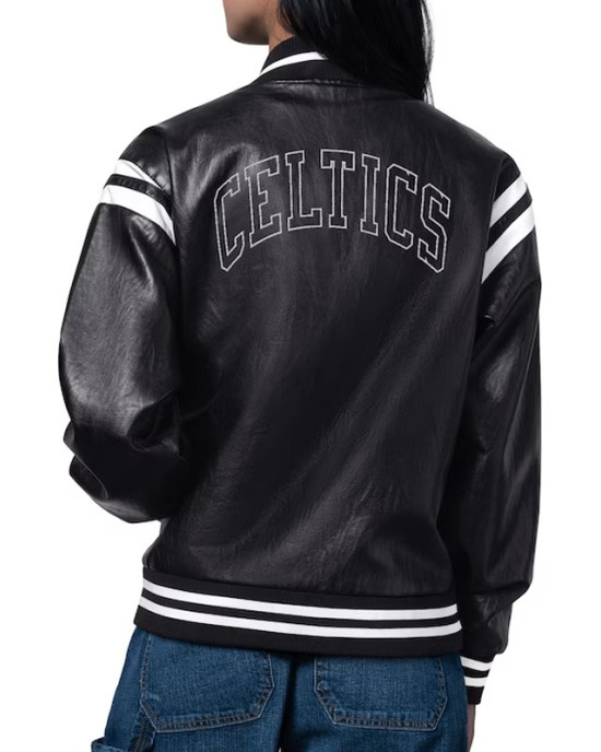 Boston Celtics High Heat Vegan Black Varsity Leather Jacket