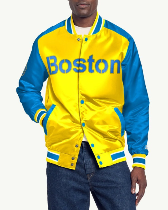 Boston Red Sox Gold and Blue Varsity Satin Jacket