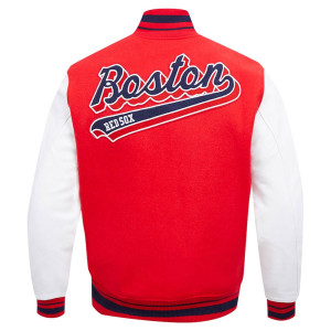 Boston Red Sox Script Tail Red and White Varsity Jacket