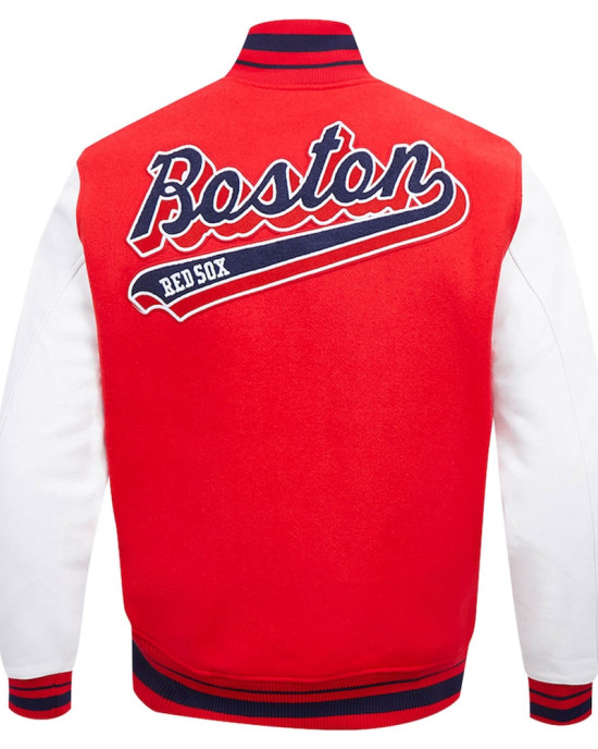 Boston Red Sox Script Tail Red and White Varsity Jacket Boston Red Sox Script Tail Red and White Varsity Jacket