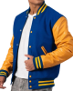 Bright Royal Body & Bright Gold Leather Sleeves Letterman Jacket Bright Royal Body & Bright Gold Leather Sleeves Letterman Jacket
