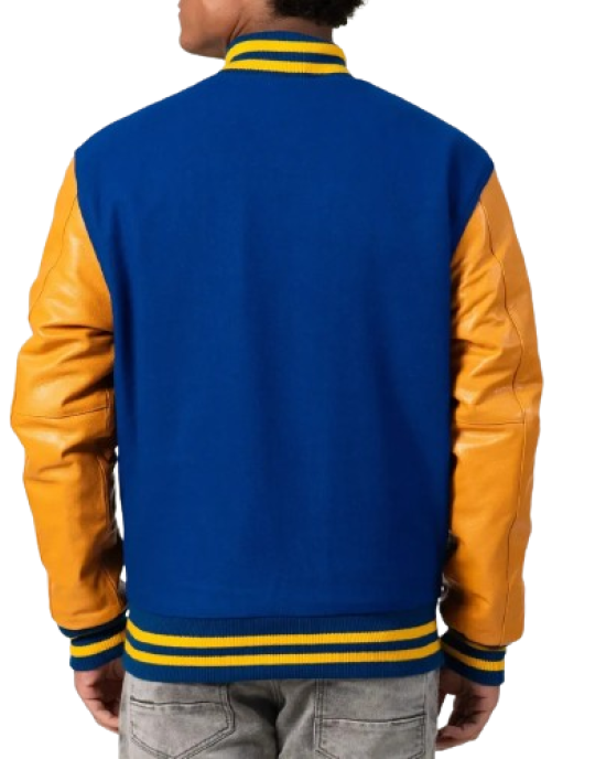 Bright Royal Body & Bright Gold Leather Sleeves Letterman Jacket Bright Royal Body & Bright Gold Leather Sleeves Letterman Jacket