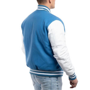 Bright White Leather Sleeves & Newark Blue Wool Body Letterman Jacket
