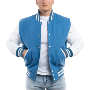 Bright White Leather Sleeves & Newark Blue Wool Body Letterman Jacket