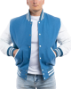 Bright White Leather Sleeves & Newark Blue Wool Body Letterman Jacket Bright White Leather Sleeves & Newark Blue Wool Body Letterman Jacket